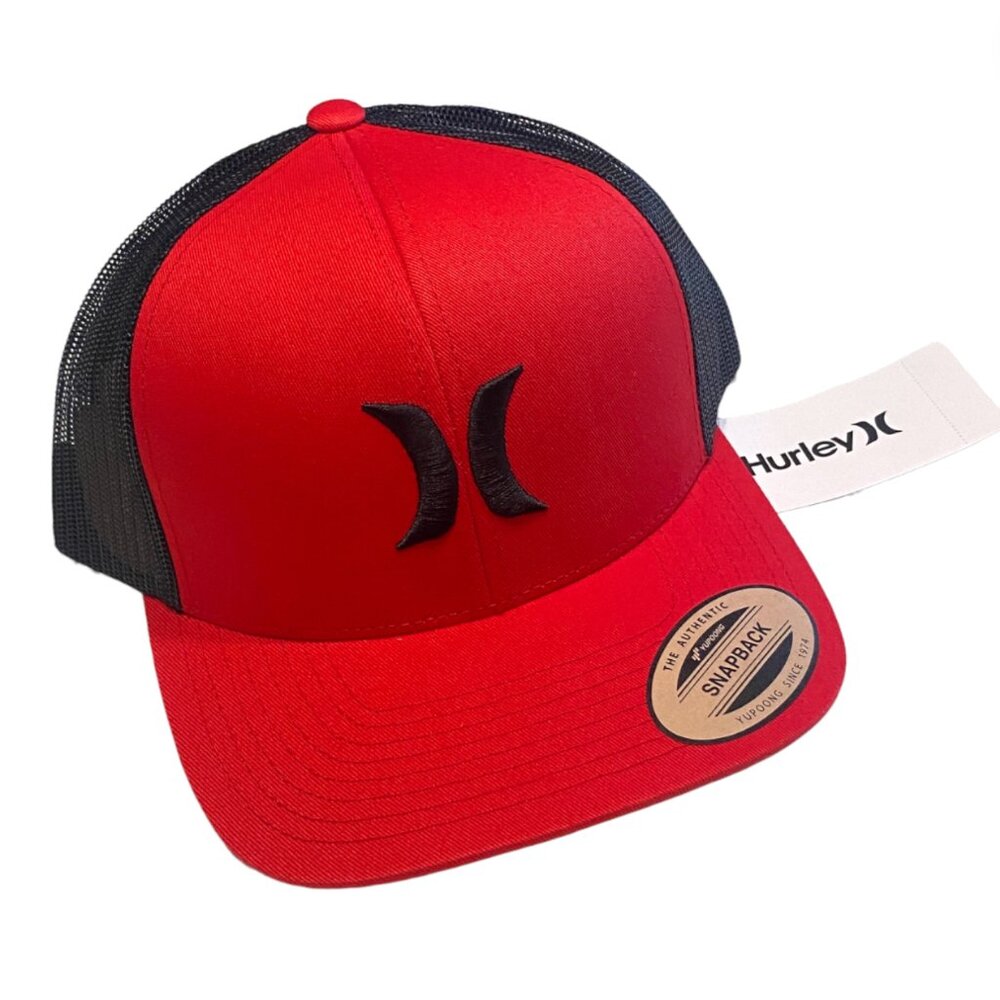 Hurley Red/Black Del Mar Embroidered Logo Meshback Snapback Trucker Hat - NWT